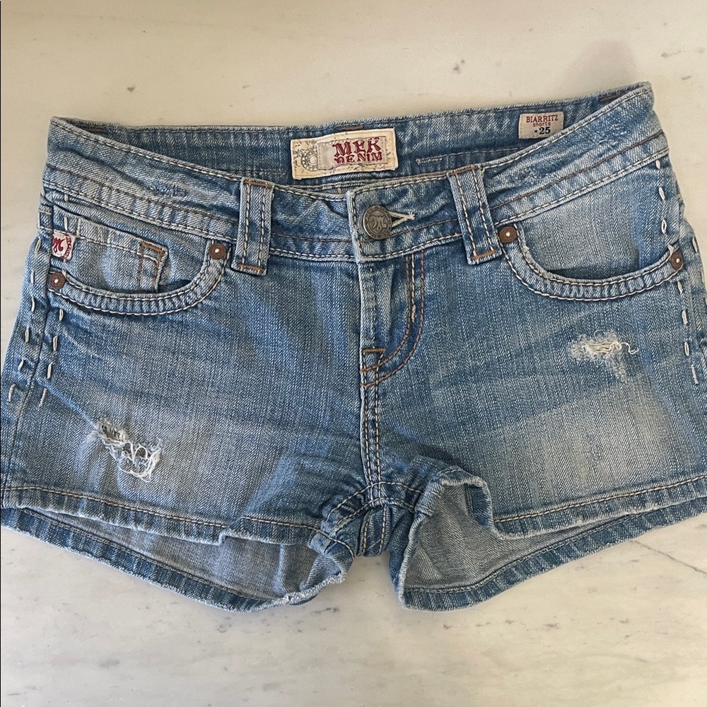 Women's Light Blue Distressed Denim Shorts